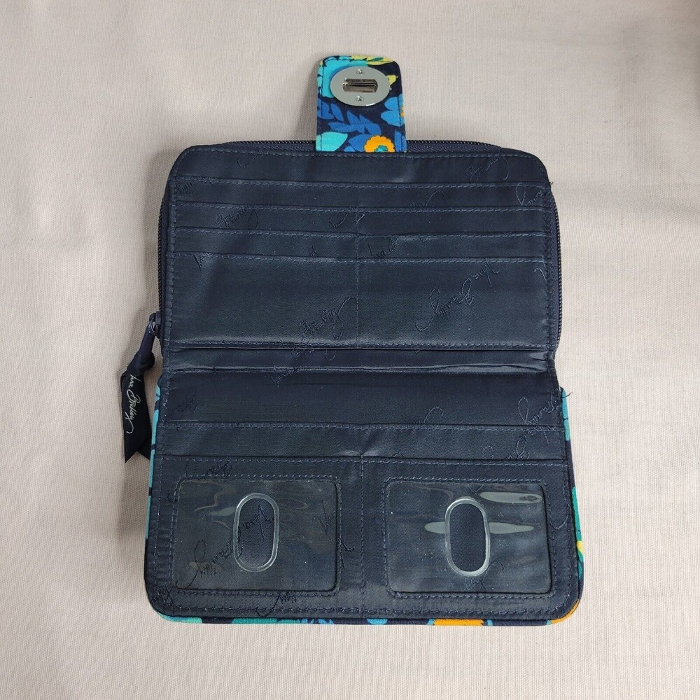 Vera Bradley Turnlock Zip Wallet Multicolor Blue Retired Pattern - Picture 3 of 10